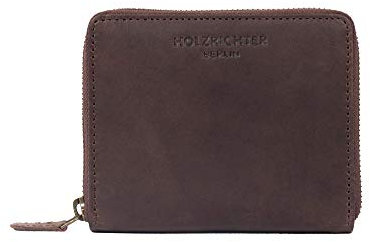 HOLZRICHTER Berlin – Kleine Damen Geldbörse aus Leder (No 8-1), Vintage, 10,5x13x3 cm, Kompaktes Portemonnaie mit 8 Kartenfächern und Münzfach, Handlicher Geldbeutel in Schokoladenbraun