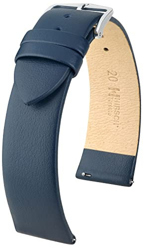 HIRSCH Toronto Uhrenarmband - Uhrband aus italienischem Leder für Damen- & Herren-Uhren - mit Werkzeug - Blau - 18 mm