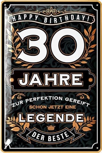 LANOLU Blechschild 30 Schild Geburtstag - 30 JAHRE LEGENDE - PERFEKTION - Deko 30 Geburtstag Mann, 30 Geburtstag Deko, lustiges Geburtstagsschild 30, 20x30cm