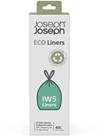 Joseph Joseph IW5 Öko Eco Müllbeutel aus recyceltem Kunststoff, Küchenabfallbeutel mit Kordelzug, extra stark - Packung mit 20 Stück, fasst 40 Liter, grau