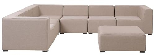 Beliani Luxuriöses 7-teiliges Outdoor Lounge Set beige Polsterbezug rechtsseitig Arezzo