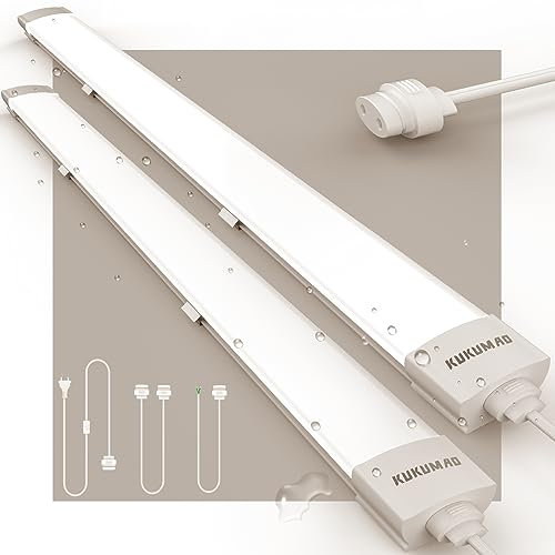 KUKUMAO LED Feuchtraumleuchte mit Stecker, 2 Stück 150CM LED Röhre, 45W LED Deckenleuchte Röhre, 5400LM Neutralweiß 4000K Werkstatt Deckenleuchte, IP66 LED Wannenleuchte für Keller Garage Bad