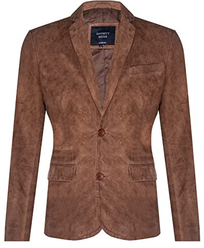 Men's Tan Suede Blazer Jacket Soft Real Italian Leather Fitted Vintage Coat M