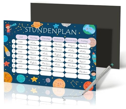 Primus Print Astronaut Stundenplan A4 - Magnetisch & Abwischbar inkl. Stift - Wochenplaner für Kinder - Ideal für Kühlschrank, Perfekt für Schule & Zuhause - Made in Germany