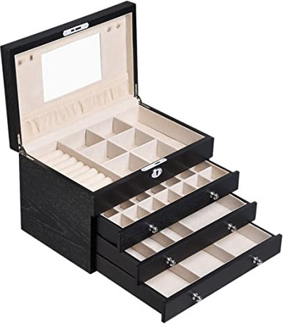 Schmuckbox Schmuckkästchen Schmuckschatulle Große Schmuckschatulle Für Damen, Verspiegelt, Uhren-Organizer, Halskette, Ring, Ohrring, Aufbewahrung, Abschließbar, Geschenkbox, Schmuckschatulle Aus Holz
