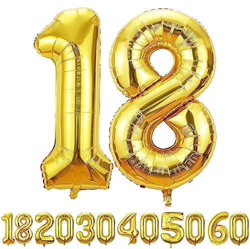18 Geburtstag Deko 18 luftballon| Gold 18 ballon-40-101cm 18 Geburtstag Mädchen Junge- 18 Folienballon Zahl Deko zum Geburtstag fliegt mit Helium 18 Geburtstag deko für Mädchen Junge