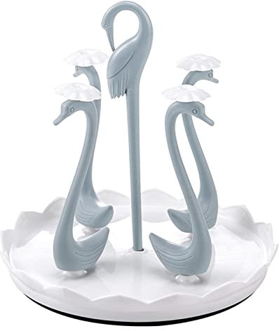 LIYJTK Portavasos Giratorio, Portavasos De Cisne Con Bandeja De Goteo Giratoria, Escurridor De Vasos Giratorio De Plástico, Estante De Soporte Para Cocina Casera(4 Swans-Azul)