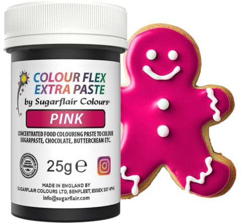 Sugarflair Colours Colourflex Extra Paste Rose - Rose - Colorant Alimentaire Concentré Nourriture Dye pour Crème au Beurre, Pâte à Sucre, Chocolat, Fondant, Gâteaux, Cookies - 25g