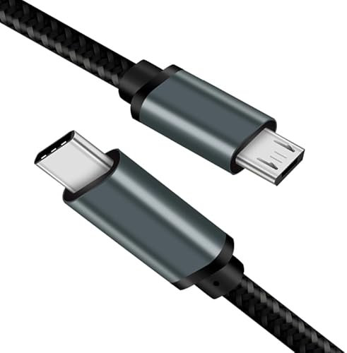 LARRITS Short Braided USB C to Micro USB Cable 1FT Gray for iphone 16 15 MacBook Pro Air Galaxy S25 S23 S22 S21 Pixel 8/7/6/5/4/3 OnePlus 11 10 9 (1m)
