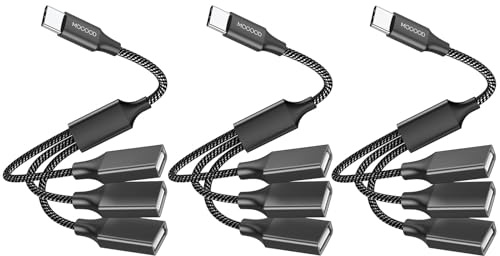 MOGOOD USB C Splitter 1 auf 3, 480 Mbps, USB C auf 3 USB A Adapter Kabel | 3er-Pack, Schwarz，für MacBook, iPad, Laptop, PC - 3 Ports USB 2.0 Hub Verteiler, Y Kabel zum Laden & Daten, Typ-C kompatibel
