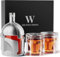 Galaxy Whiskey Dekanter Set für Männer, 963.9 g Dekanter mit zwei Gläsern, handgefertigtes Glasdekanter-Set mit einzigartigem Helmdesign, Geschenk für Männer, Vater, cooles Trinkzubehör für Hausbar