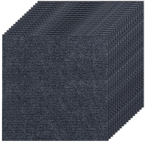 WOPPLXY 50 PCS Self Adhesive Carpet Tiles - 30CM x 30CM Easy to Peel and Stick Floor Tiles Dark Grey - Hardwearing Grey Carpet Tiles Floor Covering Non-Slip for Office, Living Room, Bedroom
