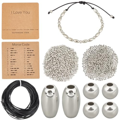 SUNNYCLUE Morsecode Perlenarmband Bastelsets Morsecode Perlen Silberne CCB Kunststoff Fass Abstandshalterperlen Runde „I Love You“ Displaykarte Gewachste Kordel Set Zur Schmuckherstellung DIY Handgefe