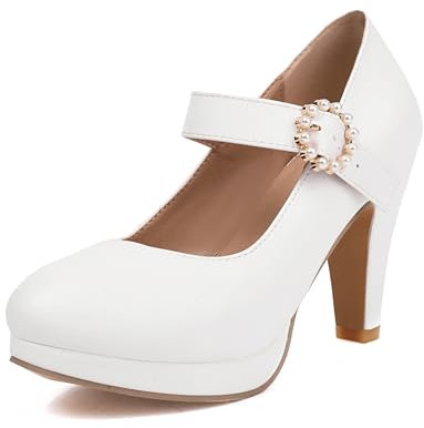 Mode Frauen High Heels Bogen Plattform Runde Zehe Pumpen Leder Sommer Süße Schuhe(White 6-2,36)