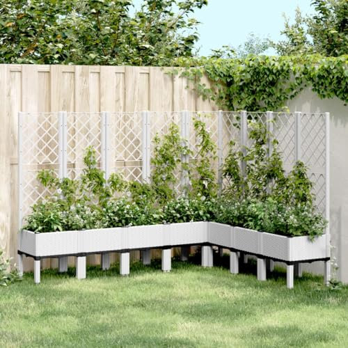 prissent Jardinera de jardín con celosía, jardinera con espaldera al aire libre Growing Furniture Jardinera de terraza Jardinera de jardín Jardinera Rectangular Macetas altas Blanco 200 x 160 x 142 cm