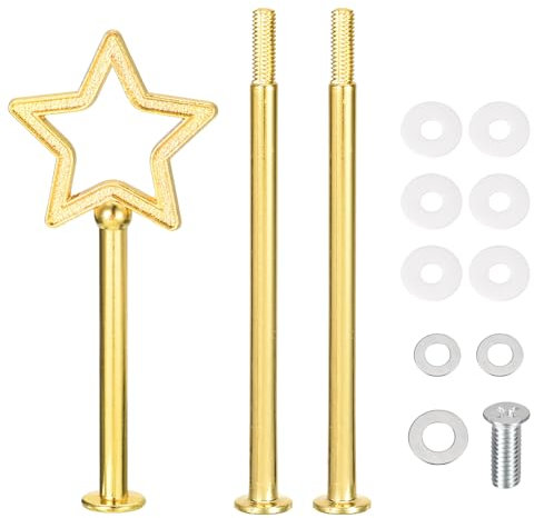 sourcing map 1 Set 3-Tier Cupcake Stand Hardware Handles, Zinc alloy Cake Plate Stand Handle Fittings with Screws for DIY Making Fruit Plate Cake Stand, Star Gold