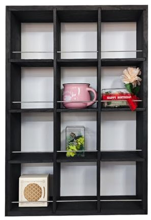 YIYUESHIJIU Wandmontiertes Regal für Kaffeetassen, 43,2 x 63,5 cm, großes Holzregal, Becherhalter, Schattenbox, Regal, rustikales Becherregal mit 12 Fächern