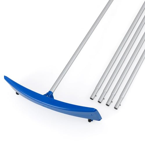 GYMAX Schneeschaufel verstellbar 122-574 cm, Aluminium Schneeschieber mit 2 glatten Rädern, breitem Kopf & rutschfestem Griff, Schneeräumer, Dachräumer für Solaranlage, Dach & Auto