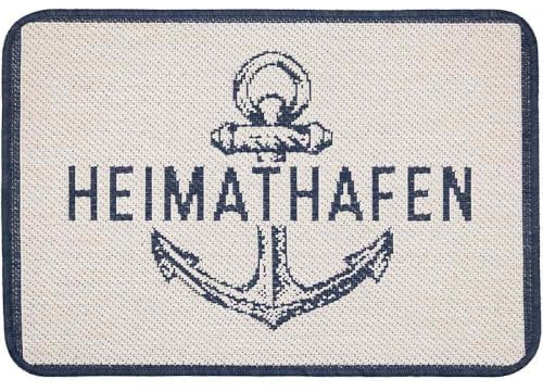Knutzen Wohnen Fußmatte Heimathafen 50x70 cm Creme - Fußmatte Maritim - rutschfest und waschbar - Fußwärmende Designmatte - Sisaloptik - Ideale Schmutzfangmatte für die Küche und Eingangsbereich
