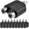 TECHZOCO Adaptador de Audio 2X RCA Hembra a RCA Macho, Adaptador Doble RCA a RCA, Conector RCA Plateado, Apto para subwoofer, Amplificador, TV, Reproductores CD/DVD, 10 Unidades