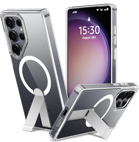 Cover Magnetica per Samsung Galaxy S22 Ultra /S23 Ultra con Cavalletto Compatibile con MagSafe Custodia con Supporto, Protezione Antiurto di Livello Militare Cellulare Case, Trasparente