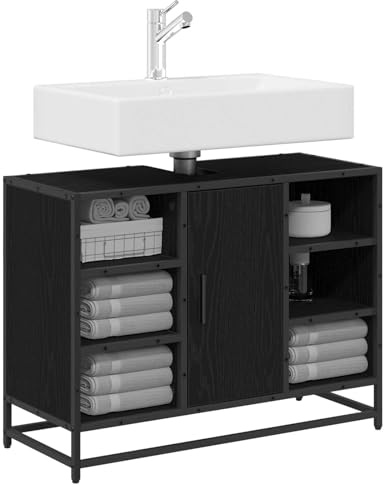 vidaXL Bathroom Cabinet Black Oak 80 x 33 x 60 cm Engineered Wood, Modern Bathroom Furniture, Rectangular Shelving, Space Organizer, Compact Design Storage Cabinet, Stylish Shelf