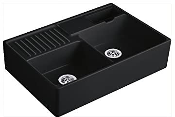 Villeroy & Boch Spülstein Doppelbecken Modul Keramik / Ebony Premiumline / inkl. Excenterventil / ceramicplus