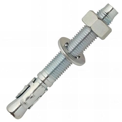 SCELL-IT, Boîte 50 Goujons d'ancrage acier zingué M10x95x35mm, Écrou et rondelle montés, Douille en 3 éléments, Acier haute résistance, Extrémité avec chanfrein protégeant le filetage lors de la pose