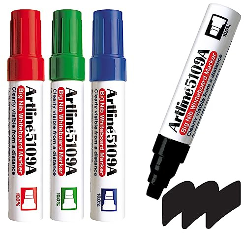 Artline Magnum Whiteboard-Marker, trocken abwischbar, mit großer Jumbo-Spitze für klare, sichtbare Buchstaben, Schwarz, Rot, Blau und Grün, 4 Stück
