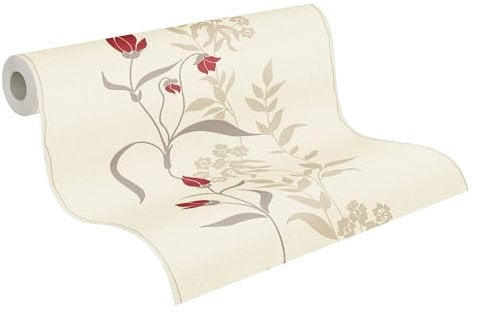 A.S. Création Avenzio 958741 95874-1 Papier peint intissé Motif floral Crème/rouge/beige 10,05 m x 0,53 m