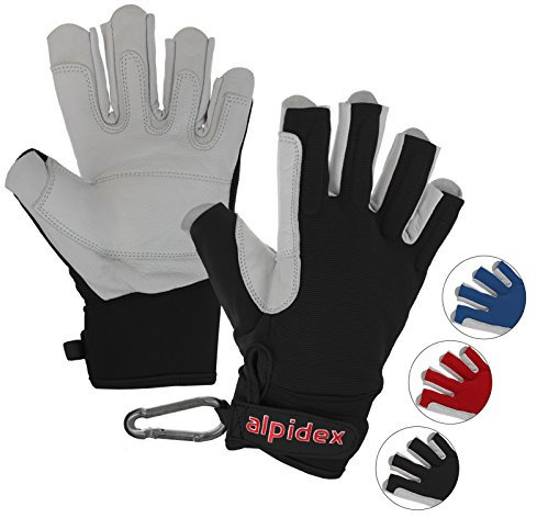ALPIDEX Klettersteig Handschuhe Unisex Echtleder Kletterhandschuhe Half Finger Gloves Via Ferrata, Größe:S, Farbe:Wild Black