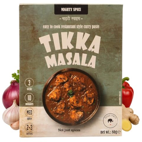 Mighty Spice Tikka Masala Curry Paste - Curry Sauce Kit with Indian spices, Quick Easy 10-Minute Recipe at Home, Authentic Indian Curry, Vegan Gluten Free, No Added Preservatives or Colouring, 80g