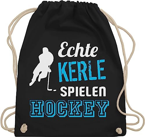 Turnbeutel Rucksack - Eishockey - Echte Kerle spielen Hockey - Unisize - Schwarz - kinderturnbeutel icehockey geschenk beutel tasche sport baumwollrucksack 25. geburtstag umhängebeutel spieler bag