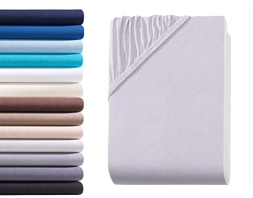 Hometex Premium Textiles Exclusive Spannbettlaken Spannbetttuch bis 25 cm Steghöhe | Bettlaken 100% Baumwolle | Extra starker Stoff 160 g/m² | ÖKO-TEX Made IN Green | 140-160x200 cm | Silber