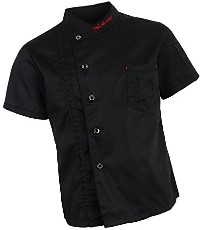 Sharplace Blouse de Cuisinier Sergé Veste de Cuisinier Unisexe Manches Courtes, Rouge/Noir/Blanc, M-3XL - Noir, XL