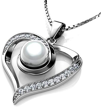 DEPHINI Doppel Herz Anhänger Halskette | Zirkonia | 925 Sterling Silber Herz Halskette | Frauen Schmuck Damen Herzkette | Geschenke für Frauen | Rhodiumplattiert