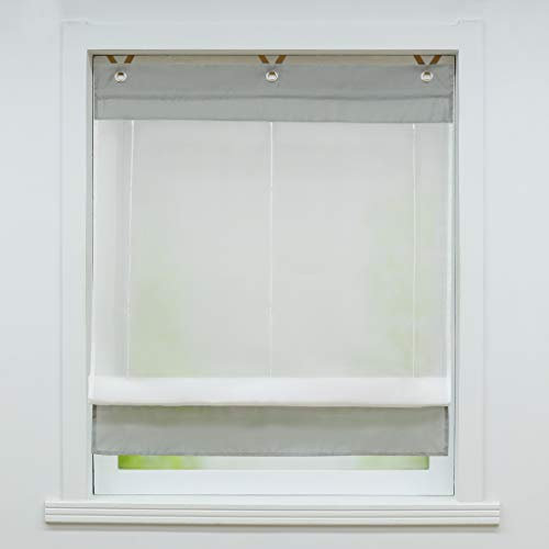 Joyswahl Voile Ösenrollo Transparenter Raffrollo mit Farbiger Blende »Irene« Schals Fenster Gardine mit Hakenaufhängung, ohne Bohren BxH 60x155cm Silbergrau 1 Stück