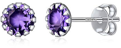 ChicSilver 925 Silber Damen Geburtsstein Ohrstecker Februar Birthstone Ohrringe Damen Ohrstecker für Frauen Simulierte Amethyst Edelstein Schmuck Geschenk für Mama