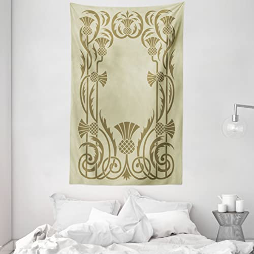 ABAKUHAUS Jugendstil Wandteppich, Botanischer Exotic, aus Weiches Mikrofaser Stoff Für das Wohn und Schlafzimmer, 140 x 230 cm, Weises Grün Sepia