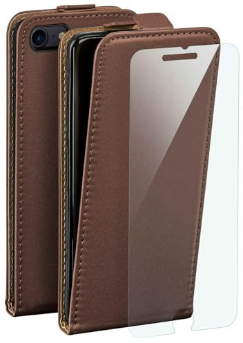 moex Flip Case für Apple iPhone SE (2020/2022) Hülle, PU Lederhülle, Klapphülle, Handytasche, Schutzhülle mit Schutzfolie, Handyhülle klappbar, 360 Grad Rundum-Schutz - Dunkelbraun