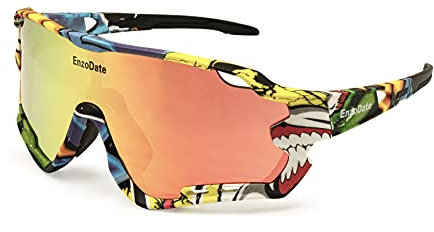 EnzoDate Cycling Goggles Polarized 3 Lenses Mountain Bike ATV Sports Sunglasses MTB Outdoor (Multi/Orange Lens)