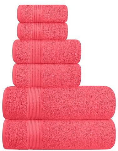 GLAMBURG Ultra Soft 6er-Pack Baumwoll-Handtuch-Set, enthält 2 übergroße Badetücher 70 x 140 cm, 2 Handtücher 40 x 60 cm und 2 Waschbetten 30 x 30 cm, Korallenorange