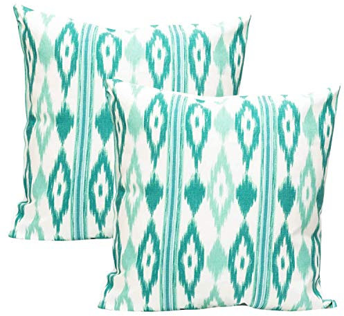 TRESMESTRES Fundas de Cojines para Sofá de Jardín, Salón y Terraza - Ikat Mediterráneo - Cubiertas de Cojines para Sofá Grandes y Pequeñas - Funda de Cojín 60x60 cm - Set de 2, Turquesa