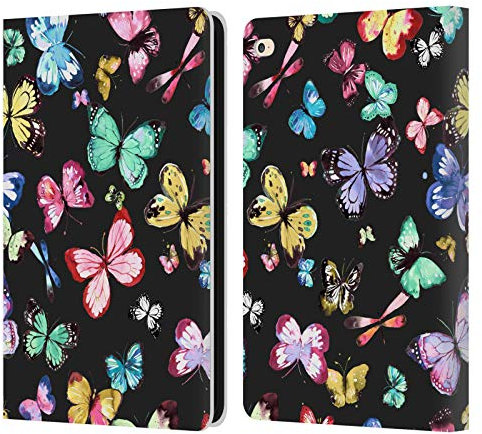 Head Case Designs Offizielle Ninola Schmetterlinge Schwarz Multi Muster 4 Leder-Wallet-Hülle Kompatibel mit Apple iPad Air 2 (2014)
