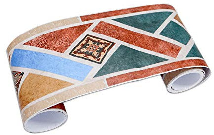 Dostear Peel and Stick Wallpaper Border Self-Adhesive Wall Border Sticker Home Ceiling Decorative Border for Bathroom Living Room Kitchen Blue-Green-Brown Graphics 10×300CM