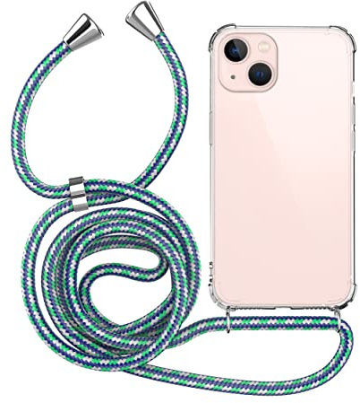 MyGadget Strap Case for Apple iPhone 13 Mini - Crossbody Phone Cover - TPU Silicone Case with Neck Holder - Cord Lanyard Carrier with Rope in Blue