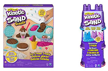 Kinetic Sand Eiscreme Set mit Duftsand, 510 g für kreatives Indoor-Rollenspiel & Schimmer Sand 3er Pack 340 g - 3 Farben Glitzersand für Indoor Sandspiel