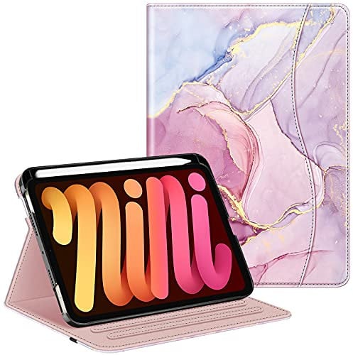 Fintie Hülle für iPad mini 7 (A17 Pro) 2024 / iPad mini 6 2021 8.3 Zoll mit Stifthalter - [Eckenschutz] Multi-Winkel Betrachtung Folio Stand Schutzhülle mit Dokumentschlitze, Marmor Rosa