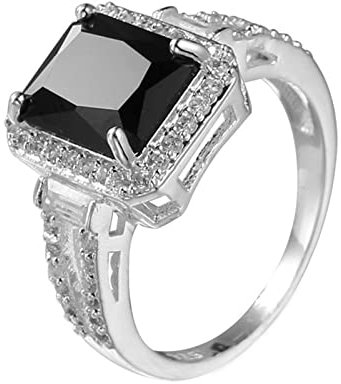 Lieson Damen Ring Weißgold, Hochzeit Ringe Vergoldet Klassischer Einfacher Ring Verlobungsringe Damen Rechteck Schwarz Zirkonia Ring Größe 57 (18.1)