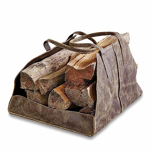 Loberon Tragetasche Bassila, schicker Landhausstil-Look, Stabiler Boden, robuste Innenseite, Aufbewahrung, Büffelleder, MDF, Vinyl, braun